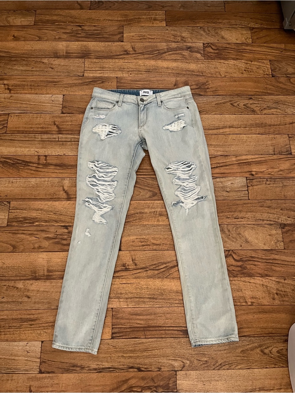 PAIGE Light Wash Distressed Ripped Jeans Size 27